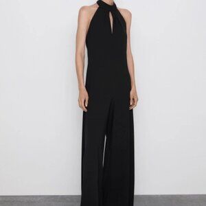 ZARA NWT Open Back Black Halter Jumpsuit Size Small